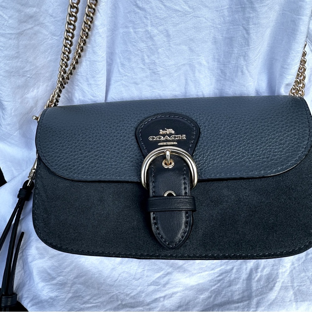 Women’s Coach Kleo Blue Bag, Leather Denim and Gold Chain Crossbody EUC